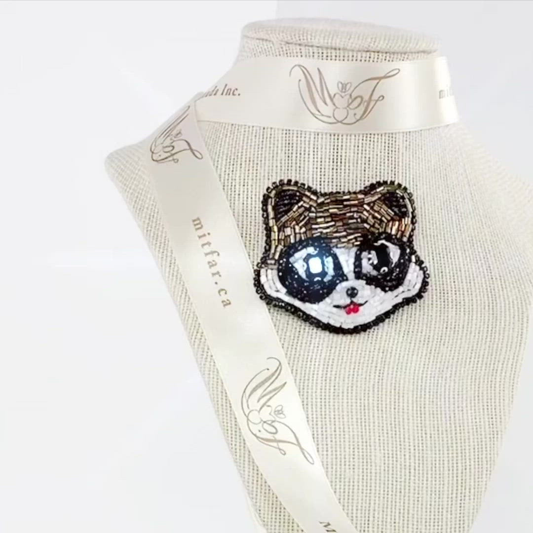 Handmade Goldish Racoon Brooch