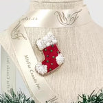 Load and play video in Gallery viewer, Handmade Red Santa Claus Christmas Socks Brooch/ Pin
