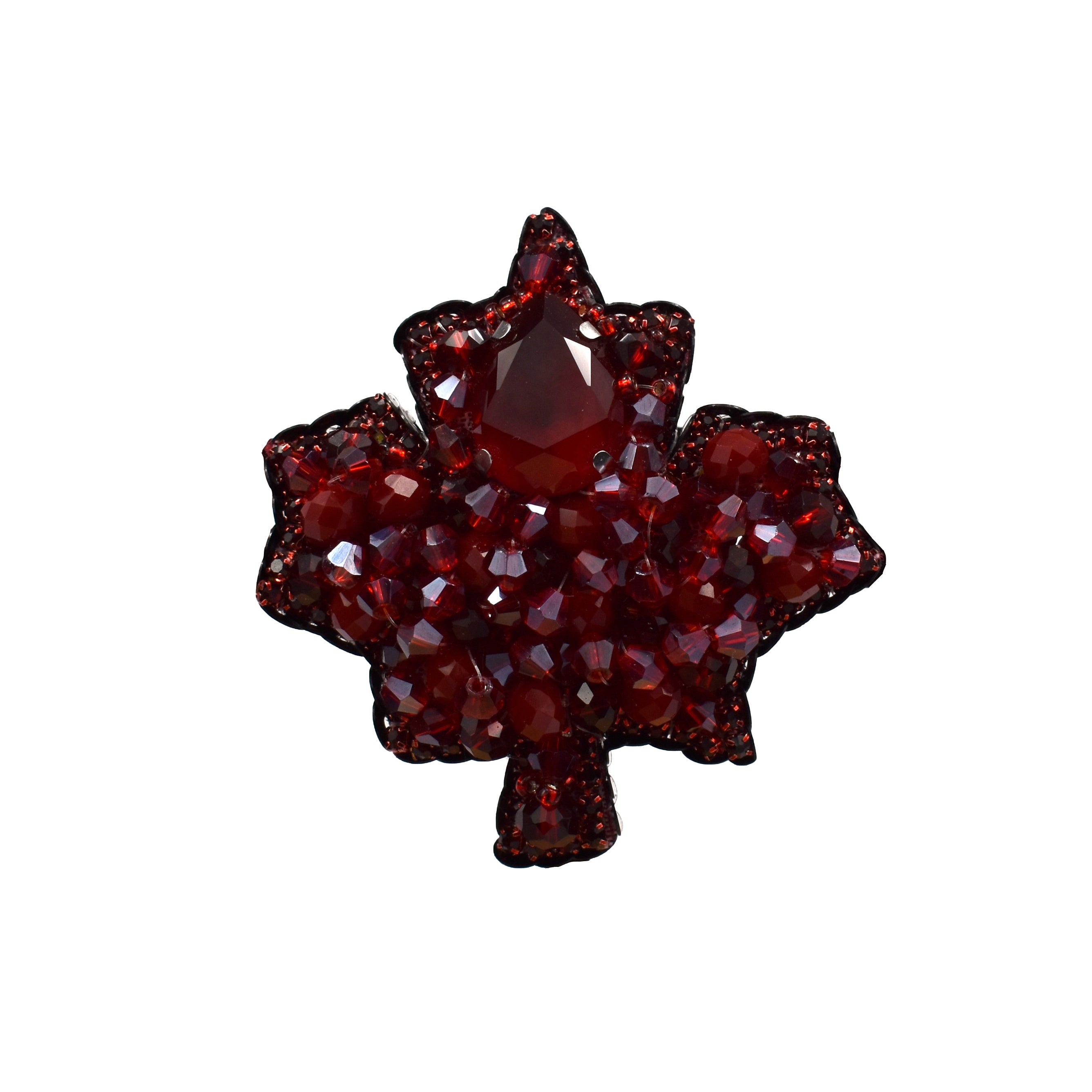 Handmade Crystal Cherry Red Maple Leaf Brooch/ Pin