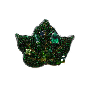 Handmade Crystal Black Maple Leaf Brooch/ Pin