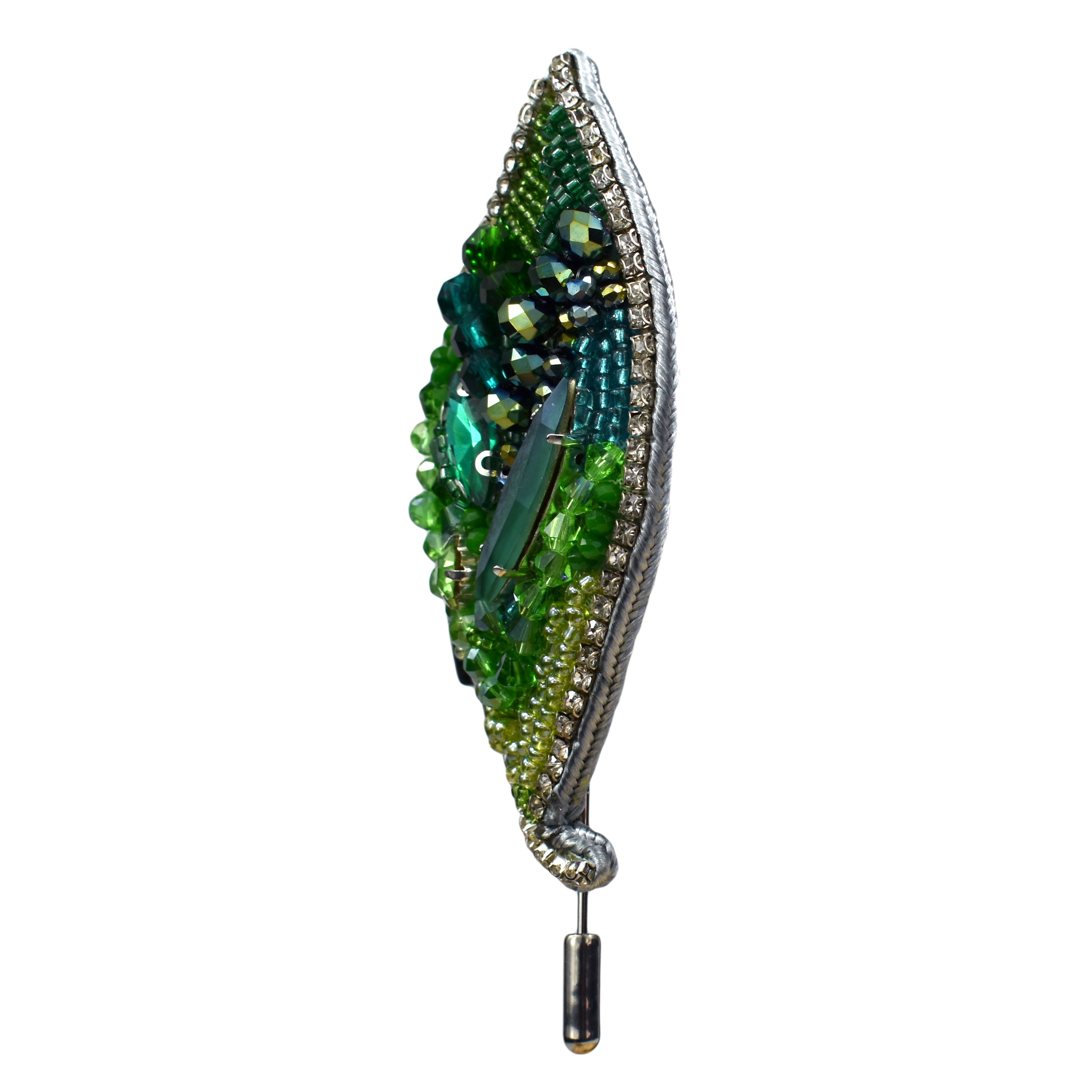 Handmade Crystal Green Fortune Leaf Lapel Pin