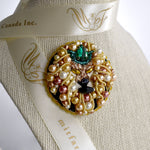 Load image into Gallery viewer, Handmade Gold-Black-Green Leo Brooch
