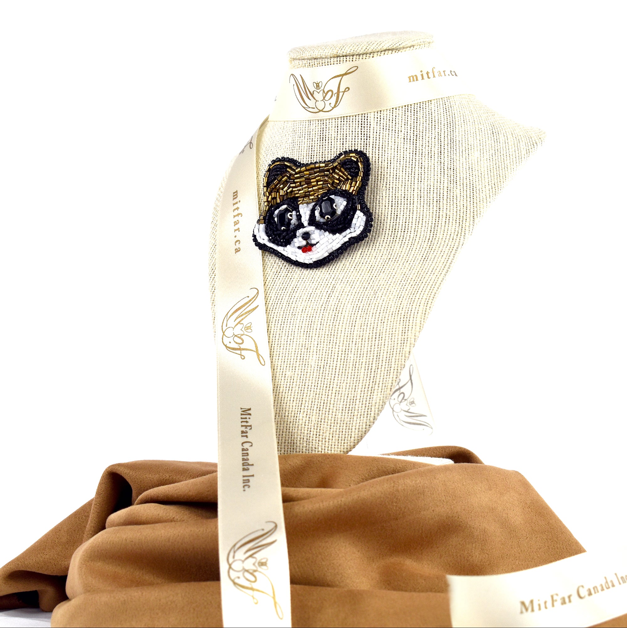 Handmade Goldish Racoon Brooch