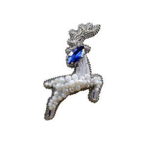 Handmade Deep-Blue Head Christmas Reindeer Brooch/ Pin