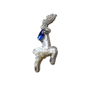 Handmade Deep-Blue Head Christmas Reindeer Brooch/ Pin