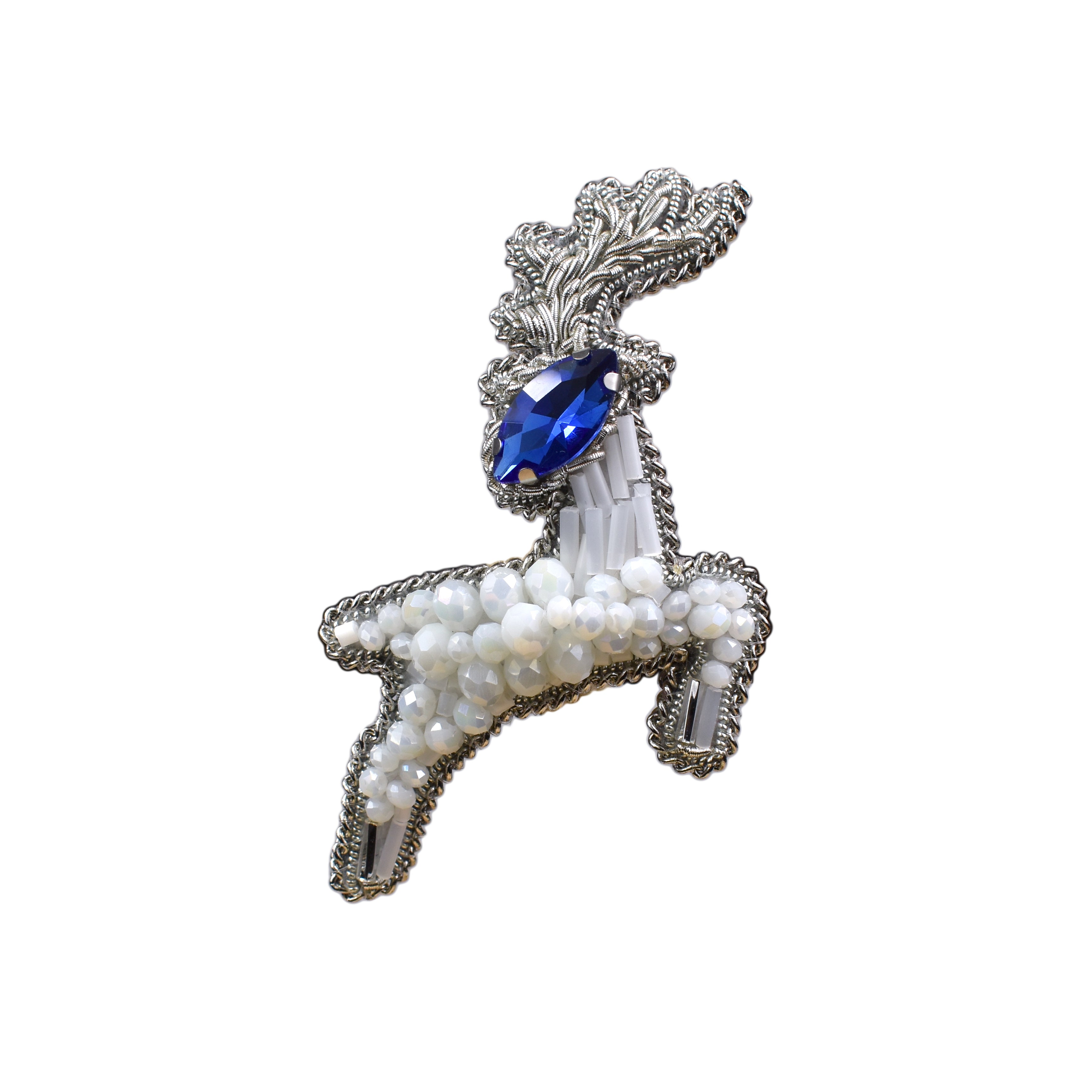 Handmade Deep-Blue Head Christmas Reindeer Brooch/ Pin