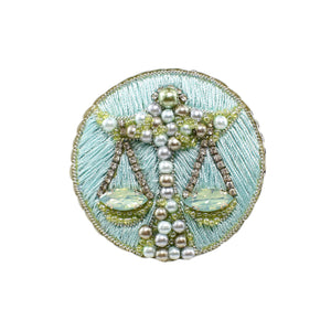 Handmade Silver-Green Libra Brooch