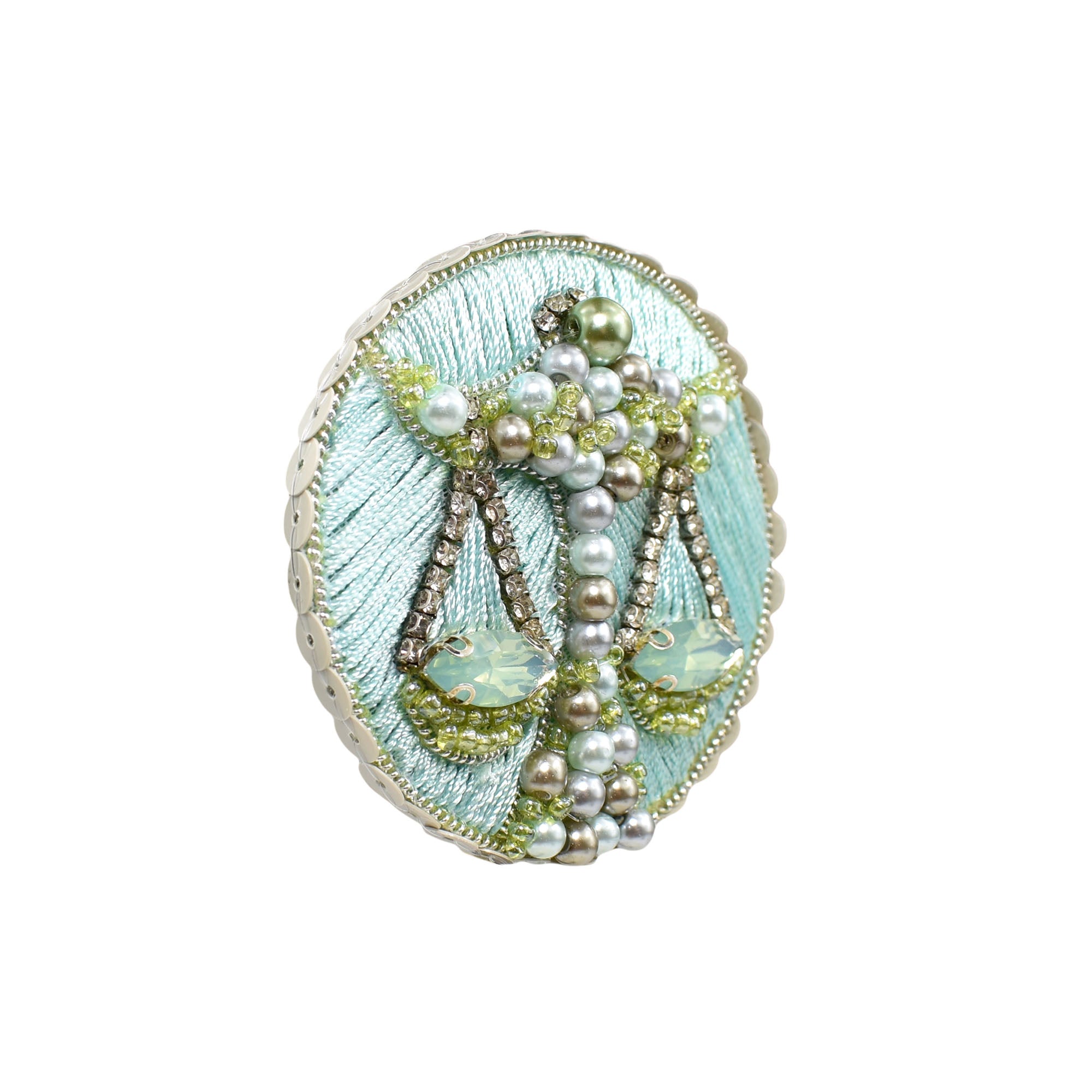 Handmade Silver-Green Libra Brooch